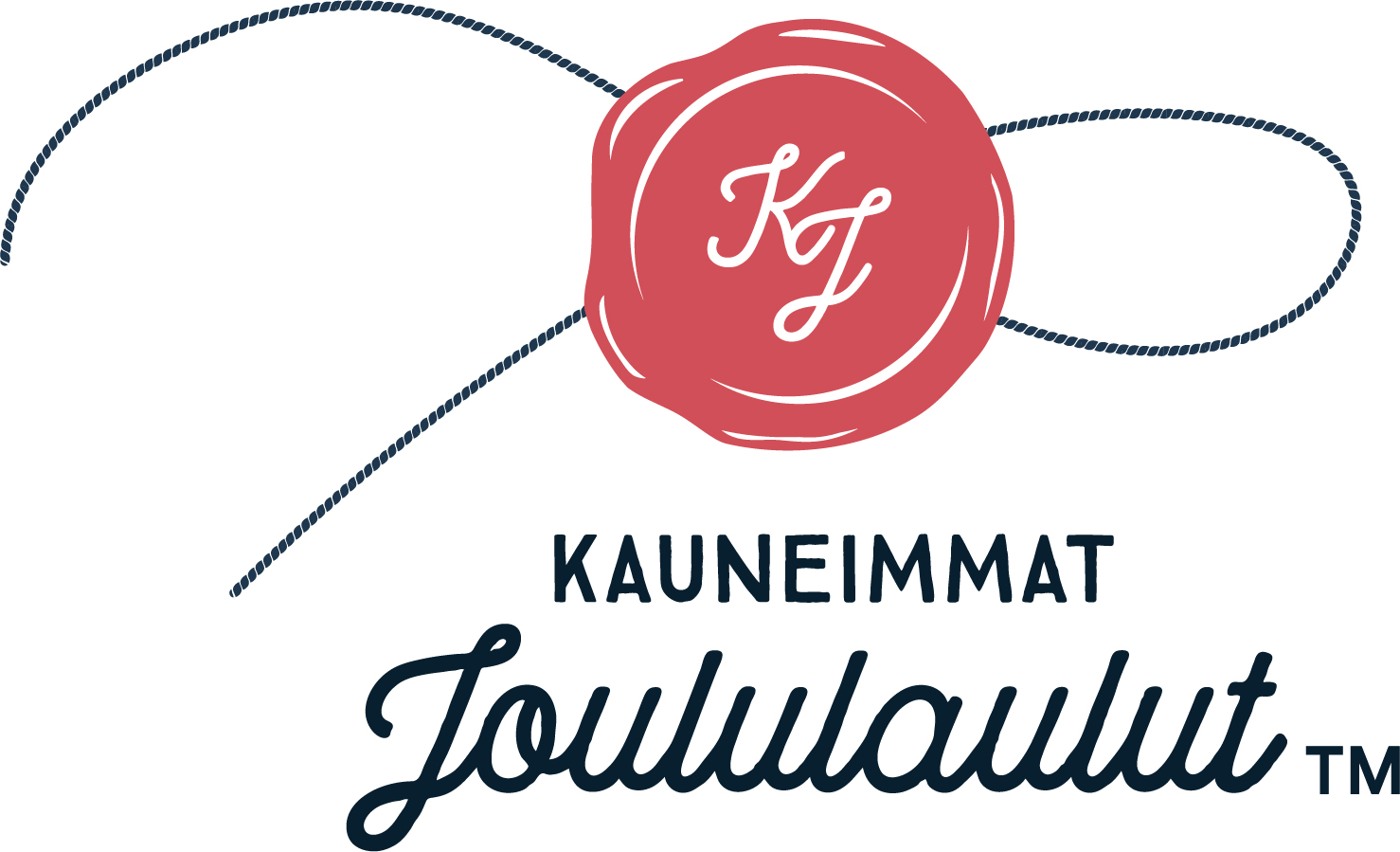 Kauneimmat joululaulut Kauneimpien joululaulujen logo, jossa on punaisella pohjalla kirjaimet K ja J.