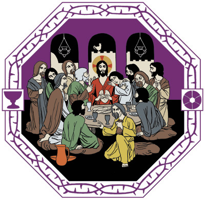 Piirretyssä kuvassa Jeesus istuu opetuslastensa kanssa aterialla ja asettaa ehtoollisen. Jeesus otti leivän, siunasi, mursi ja antoi sen opetuslapsilleen sanoen: 