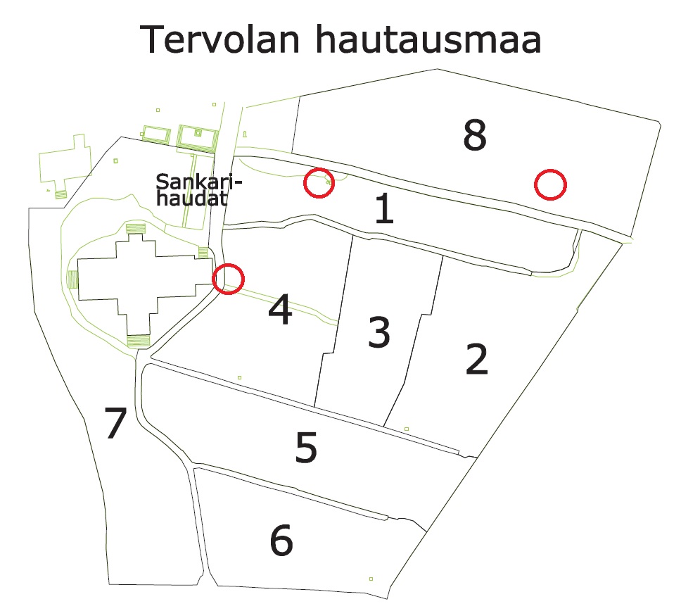 Tervolan hautausmaan osastokartta